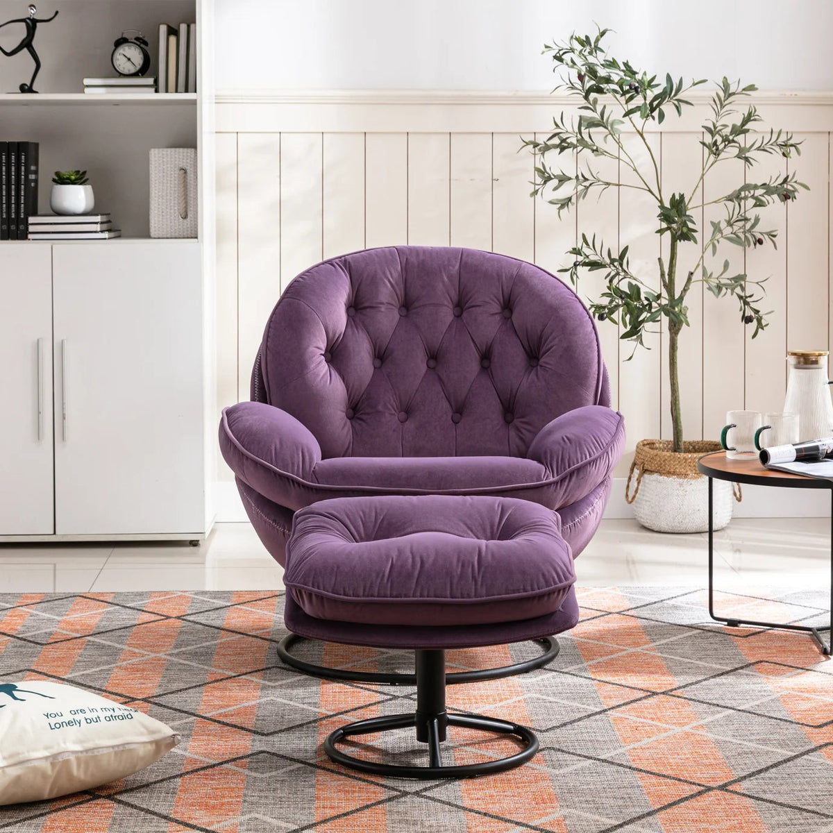 Velvet Swivel Accent Chair With Ottoman Set, Pink, 31.73 x 33.5 x 33.78 Inches