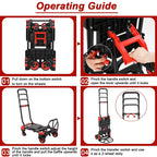 LAZY BUDDY 2-in-1 Folding Hand Truck Dolly With 22 Inch Folding Basket, Red, 330 LBS