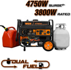 WEN Dual Fuel Portable Generator 4750-Watt 120V/240V With Wheel Kit And Electric Start - DF475T