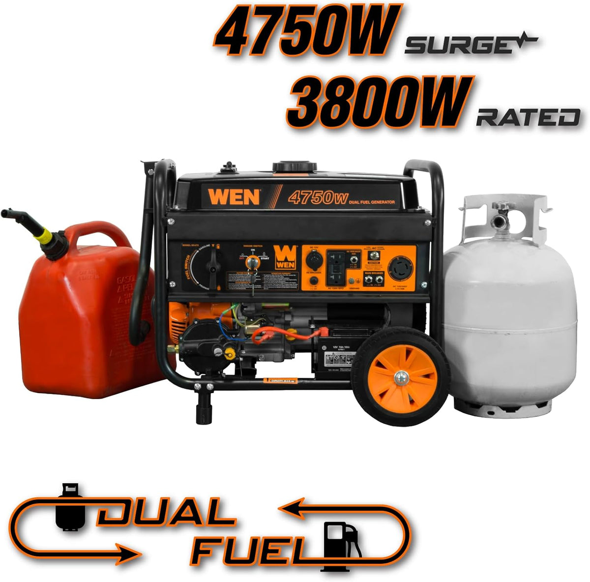 WEN Dual Fuel Portable Generator 4750-Watt 120V/240V With Wheel Kit And Electric Start - DF475T