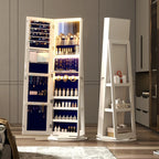 LVSOMT 360 Degree Rotating LED Jewelry Armoire With Full Length Mirror