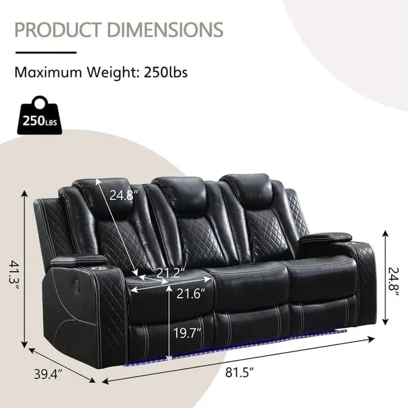 Power Reclining Sofa With Wireless Charging, Reading Light, USB/AC Ports And Cup Holders
