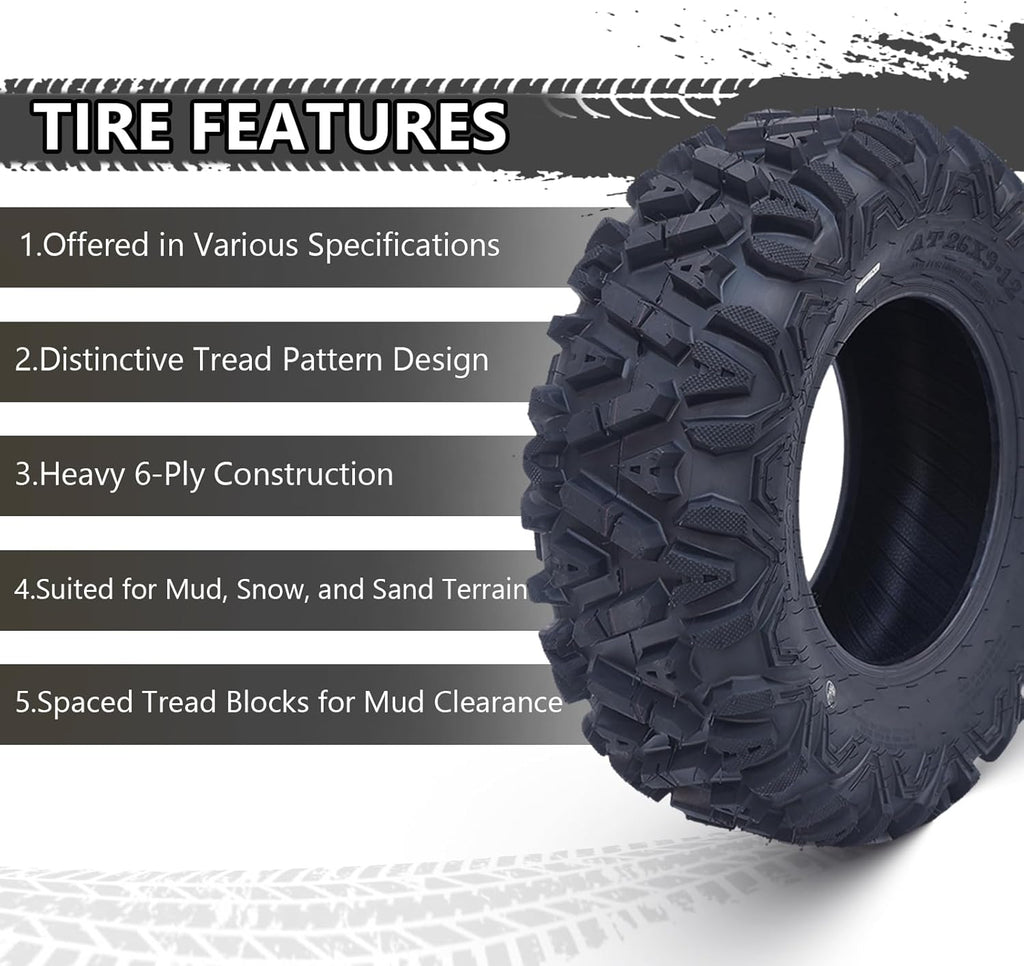 Set Of 2 All-Terrain ATV/UTV Off-Road Tires, 26x12-12, 6PR, Black