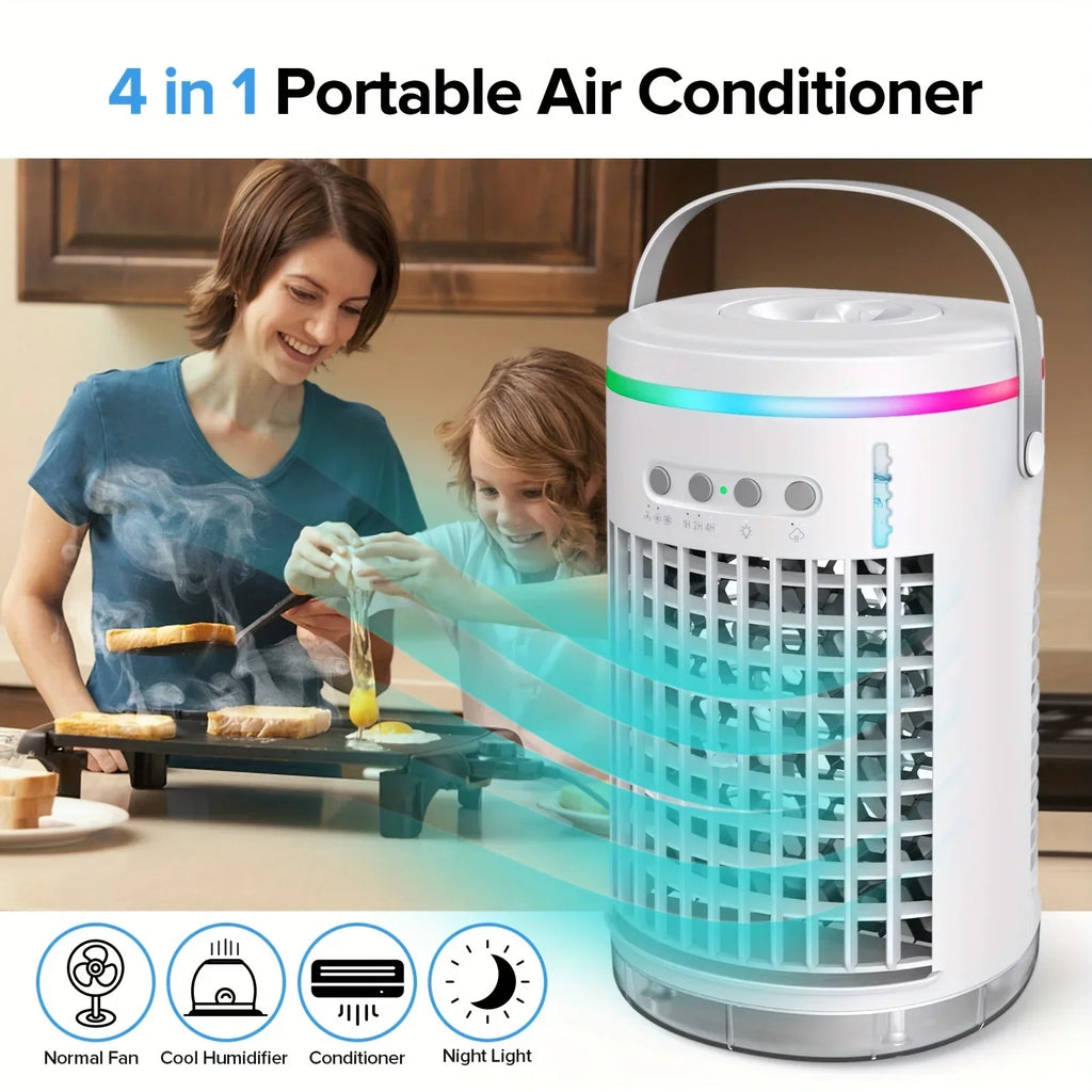 Portable Evaporative Cooler, 1400ml, 3 Speeds, USB, Remote, 7 LED Lights