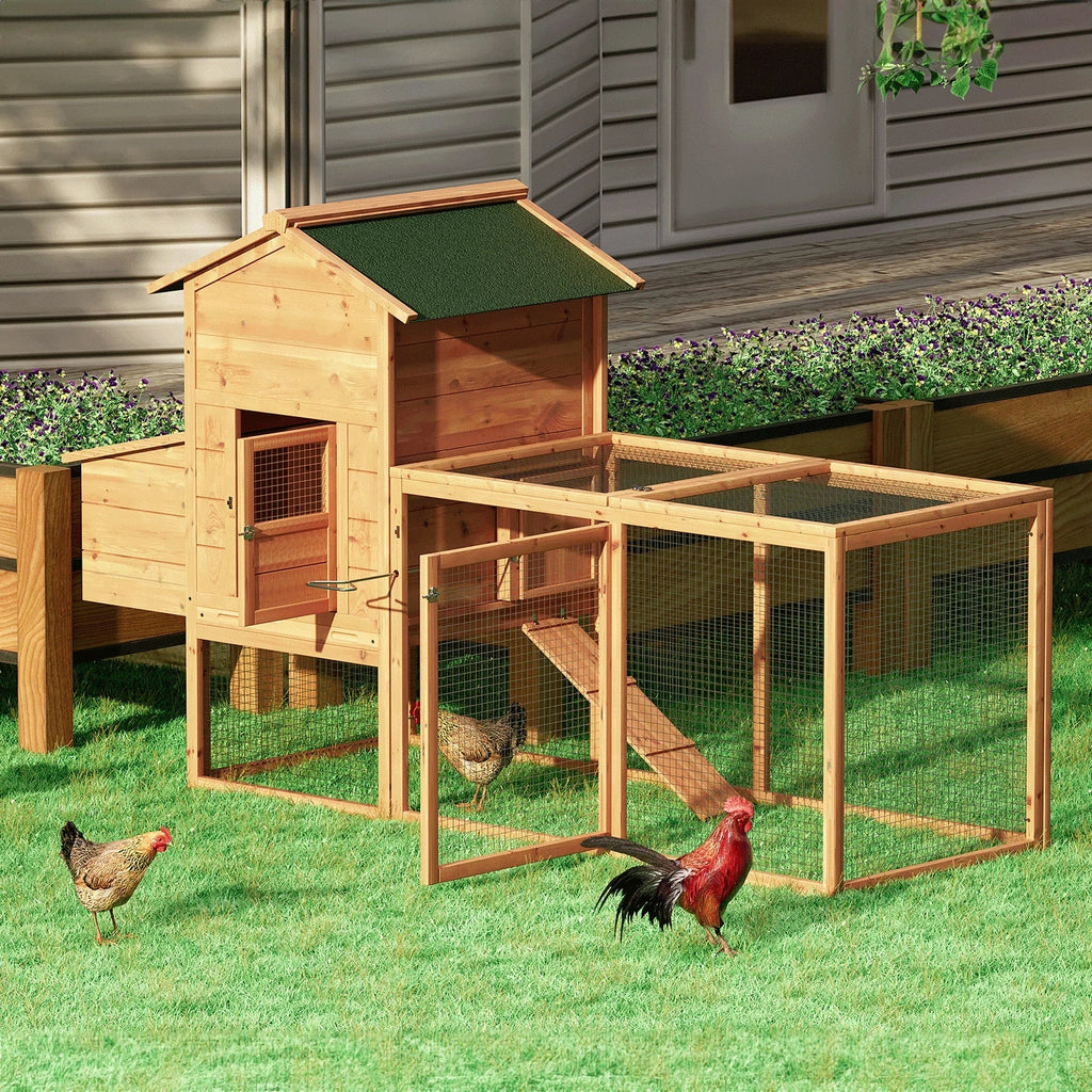 Magshion 2-Tier Chicken Coop With Nesting Box, 80 Inch Wooden Rabbit Hutch - Natural