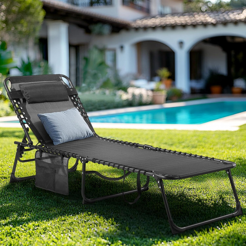 Unovivy Outdoor Chaise Lounge Chairs Set of 2, Grey, 5-Position Reclining Back