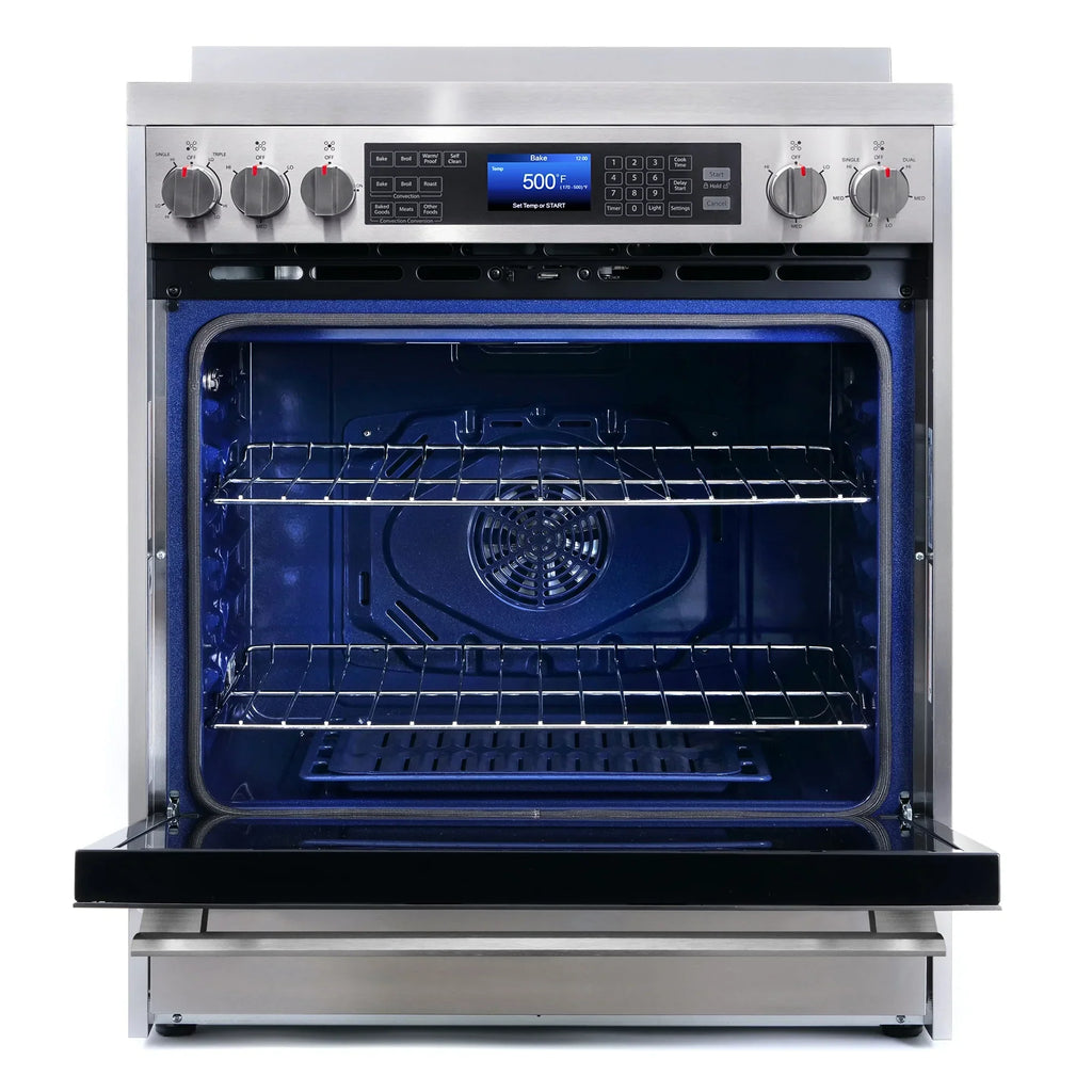 Cosmo 4-Piece Kitchen Appliance Package With 30 in Electric Range, 30 in Wall Mount Hood, 24 in Dishwasher And French Door Refrigerator