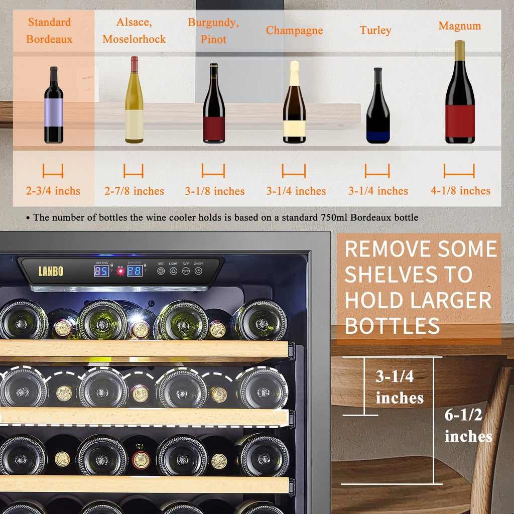 Lanbo 165 Bottle Built-In Black Single Zone Wine Cooler, 24 inch Width - LW177S