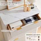 OKD 6-Drawer Dresser With Faux Marble Top, Natural Oak, 16in D x 54in W x 32in H