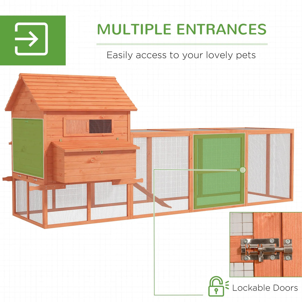 PawHut Wooden Chicken Coop With Run And Inner Hen House Space - 145 in