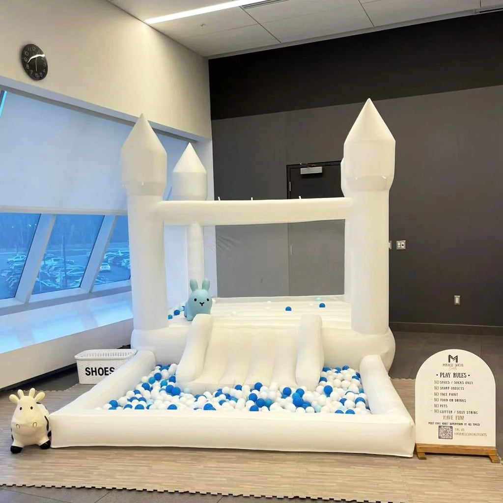 Connsann White Oxford Bounce House With Air Blower And Ball Pit, 13 ft x 8 ft x 8 ft