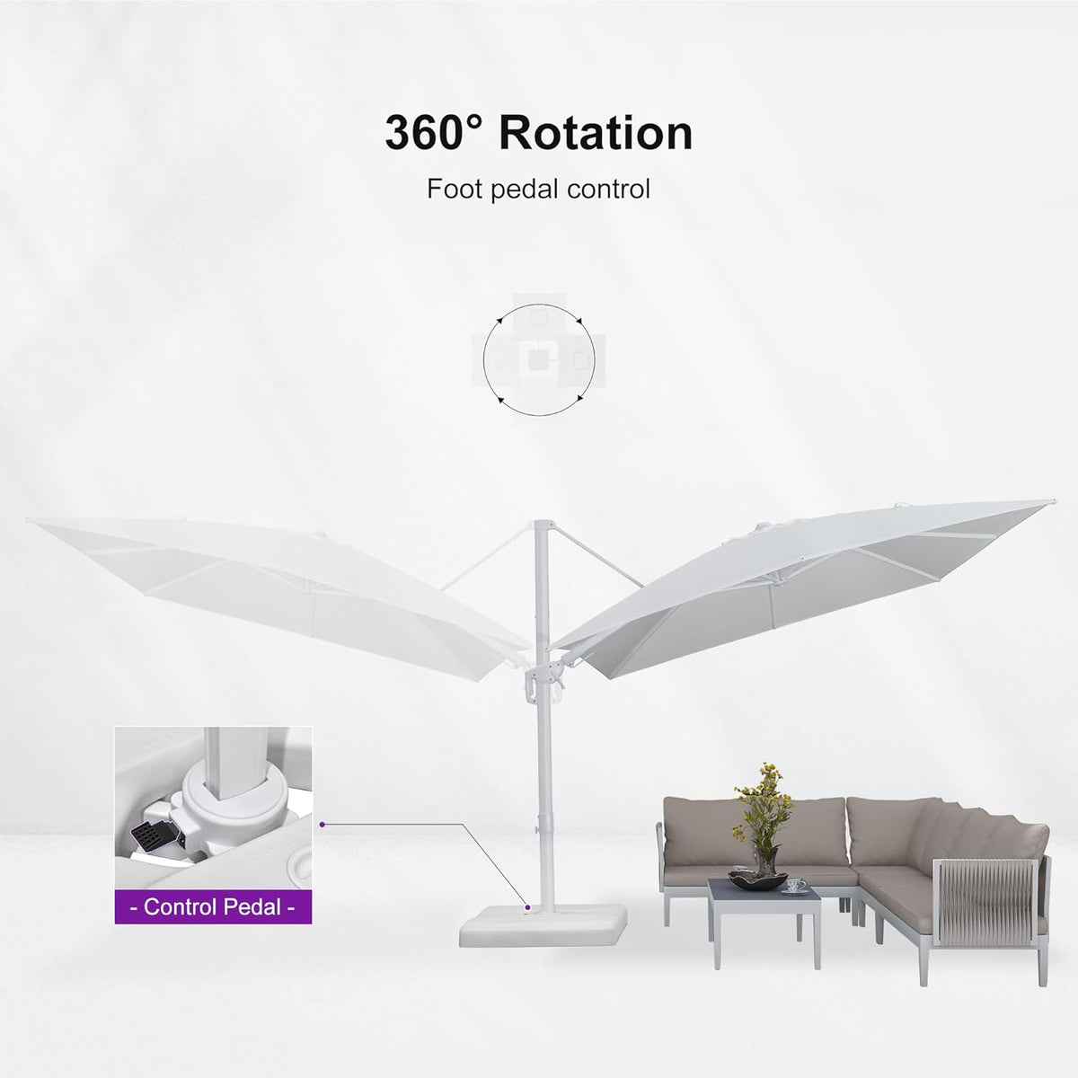 PURPLE LEAF 9' x 12' White Right-Left Tilt Aluminum Cantilever Patio Umbrella