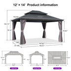 PURPLE LEAF Outdoor Hardtop Gazebo, 8' X 8', Galvanized Steel Double Roof, Aluminum Frame, Grey