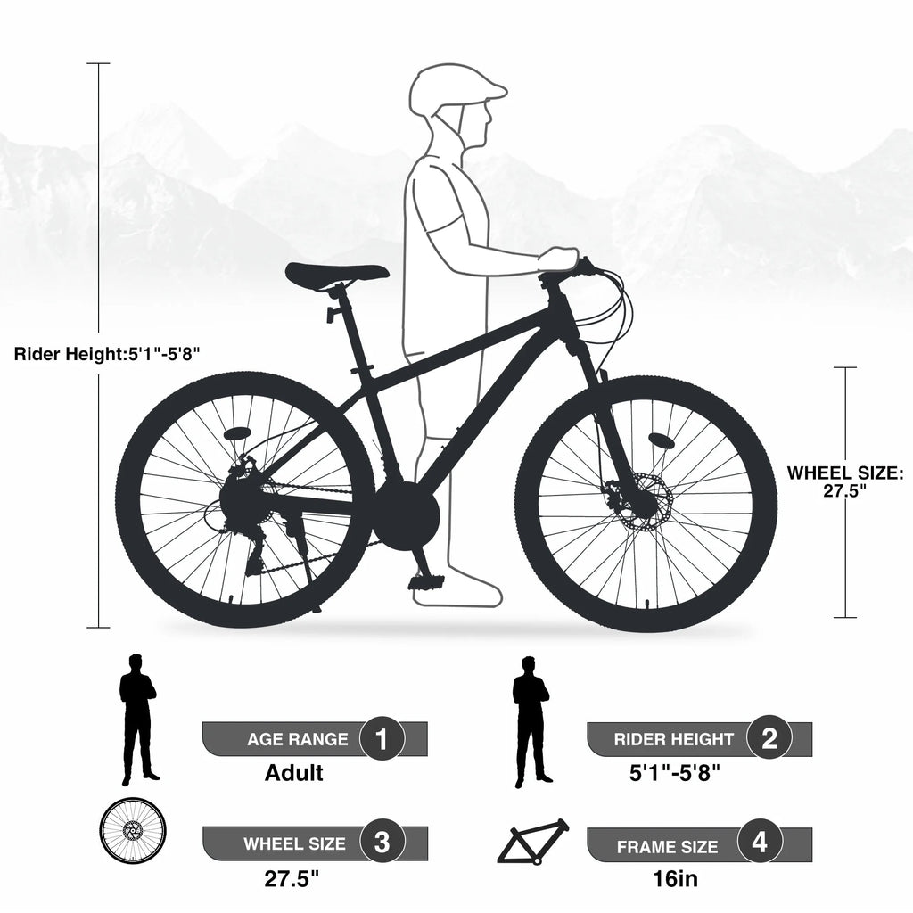 Men's 27.5 in Mountain Bike - 21-Speed Aluminum Alloy Frame, Front Suspension, Double Disc Brakes