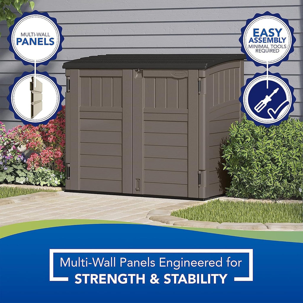 Suncast Horizontal Resin Storage Shed, 34 Cu Ft, Floor Included, Stoney Black
