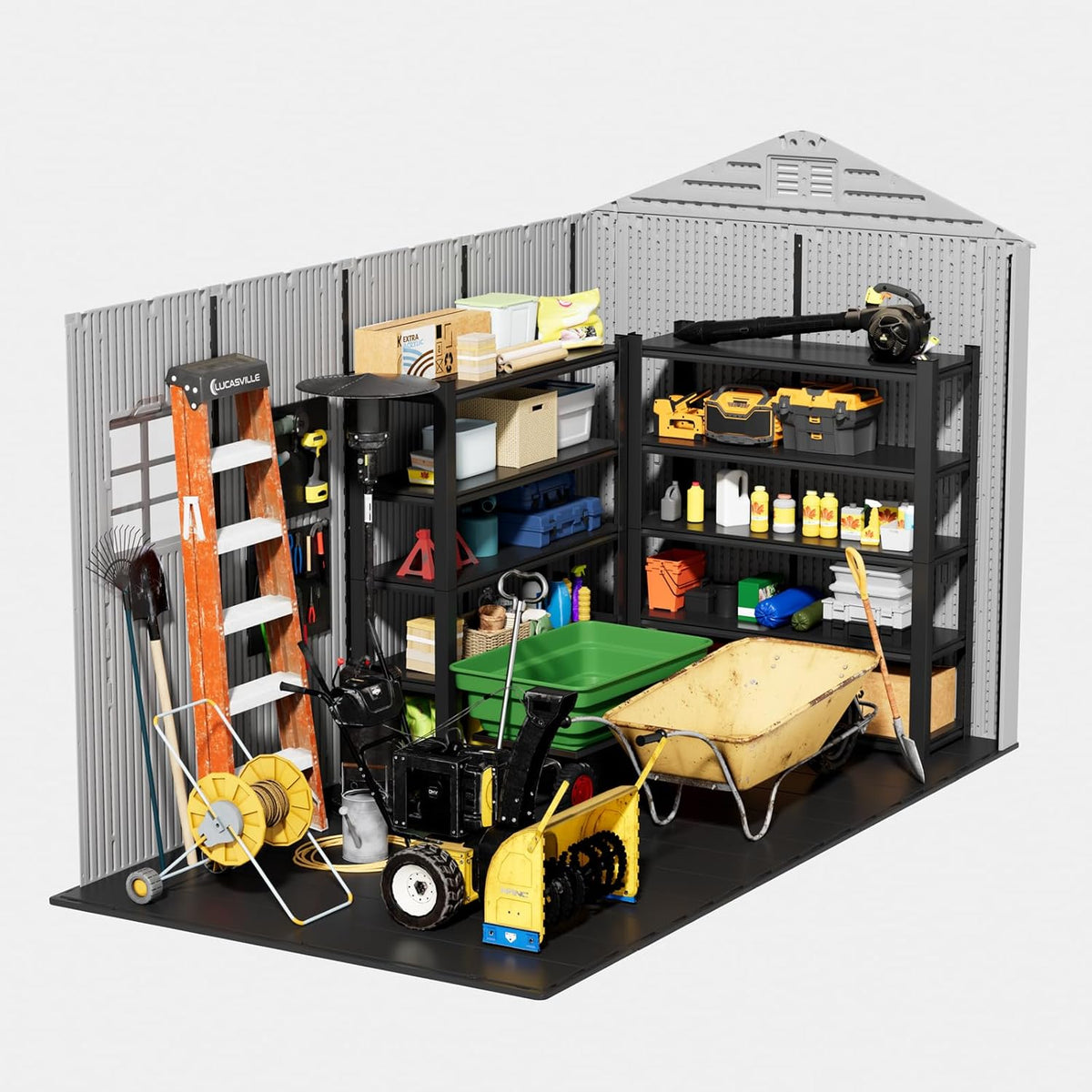 ZZM Outdoor Resin Storage Shed 6x11 Ft With Floor And Windows, Gray
