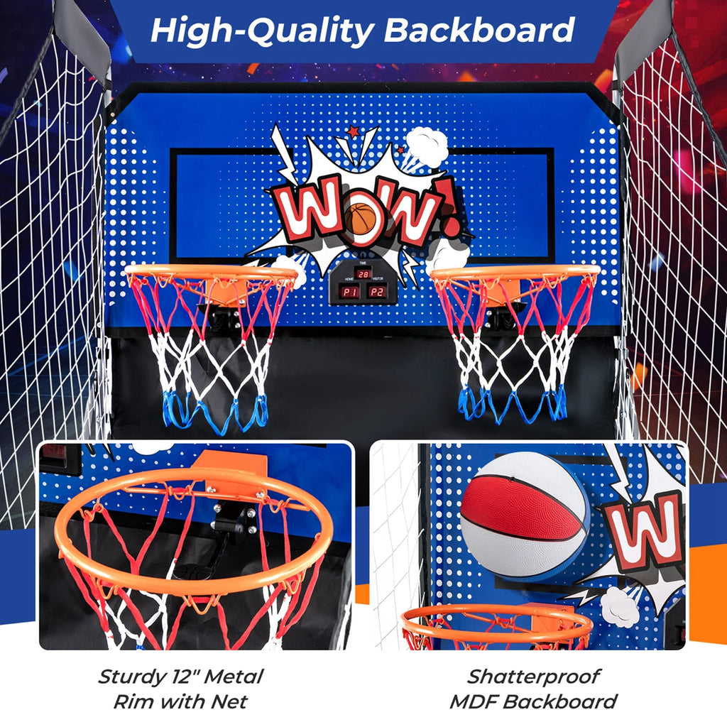 Costway Dual Shot Basketball Arcade Game, Blue, 8 Game Modes, 81in x 43in x 81in