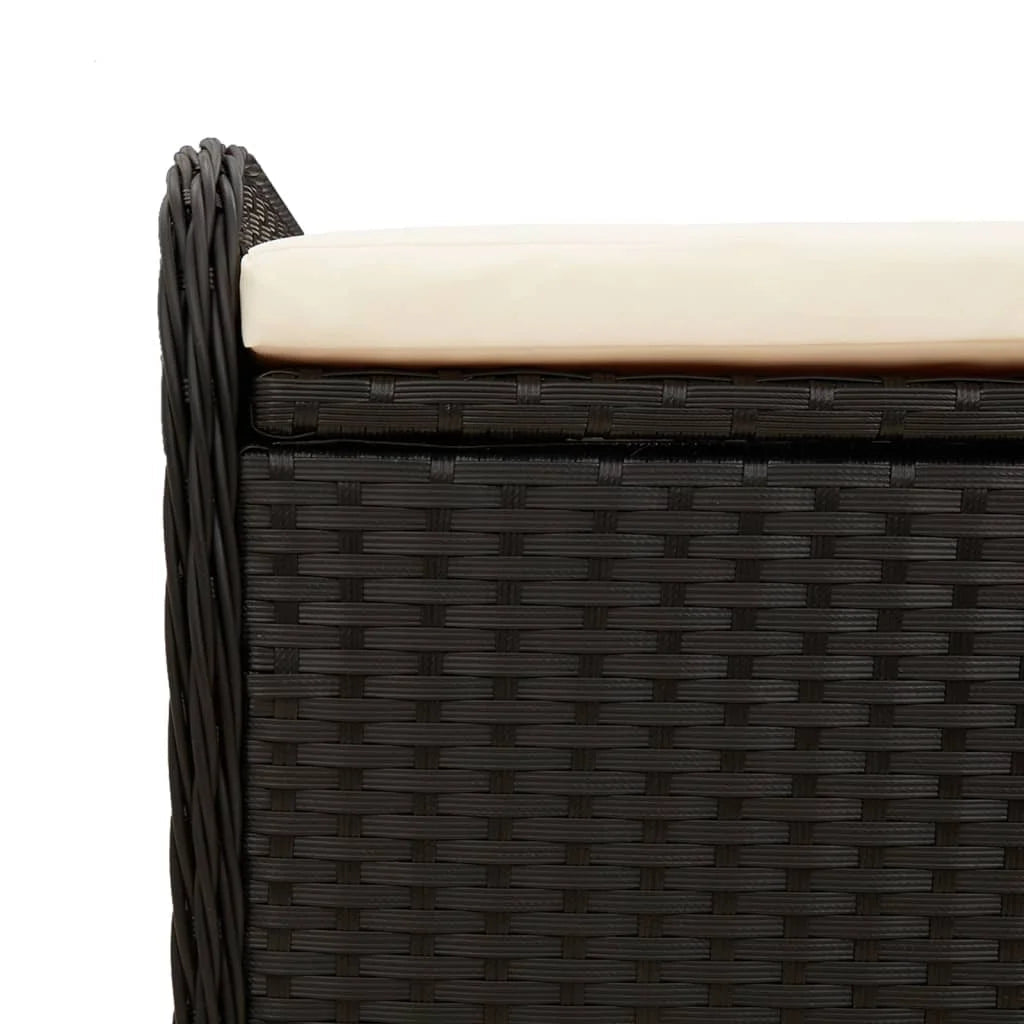 vidaXL Outdoor Poly Rattan Storage Bench With Cushion, Black, 45.3 x 20.1 x 20.5 in