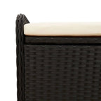 vidaXL Outdoor Poly Rattan Storage Bench With Cushion, Black, 45.3 x 20.1 x 20.5 in