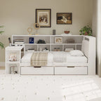 Ivery Furniture L-Shaped Wooden Twin/Full Daybed With Desk, Bookcase, Drawers And RGB Light - Natural/White