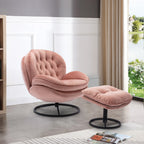 Velvet Swivel Accent Chair With Ottoman Set, Pink, 31.73 x 33.5 x 33.78 Inches