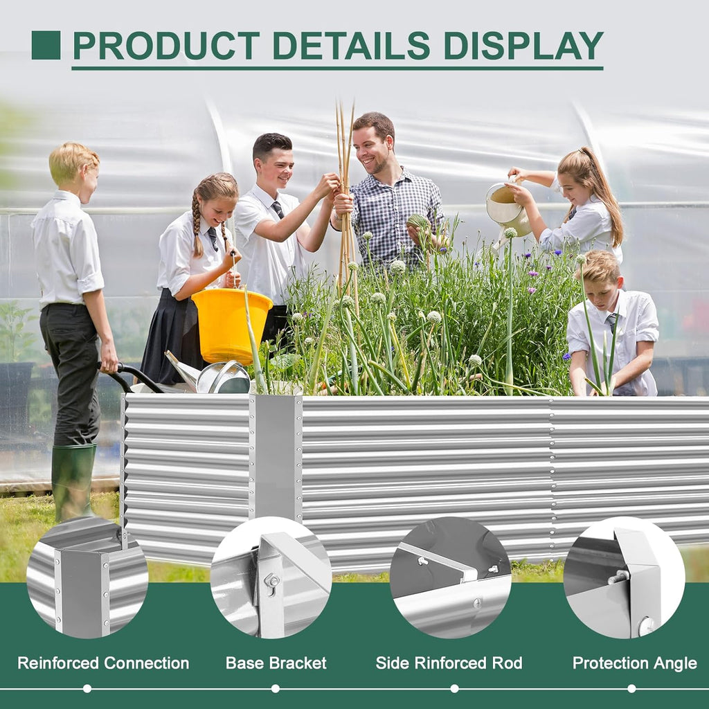 Land Guard Galvanized Raised Garden Bed 8x4x3ft, Classic Silver