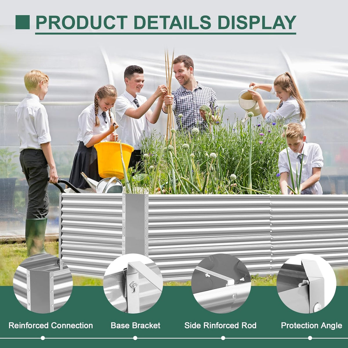 Land Guard Galvanized Raised Garden Bed 8x4x3ft, Classic Silver