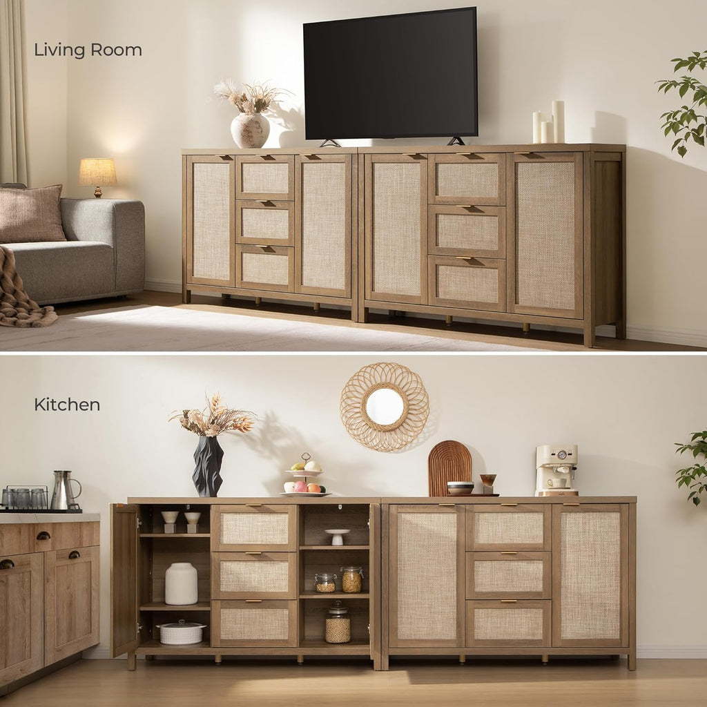 SICOTAS Sideboard Buffet Coffee Bar Cabinet With 3 Drawers And 2 Doors, 52in - Light Oak