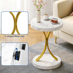 Console Table With Faux Marble MDF Top And Gold Metal Frame