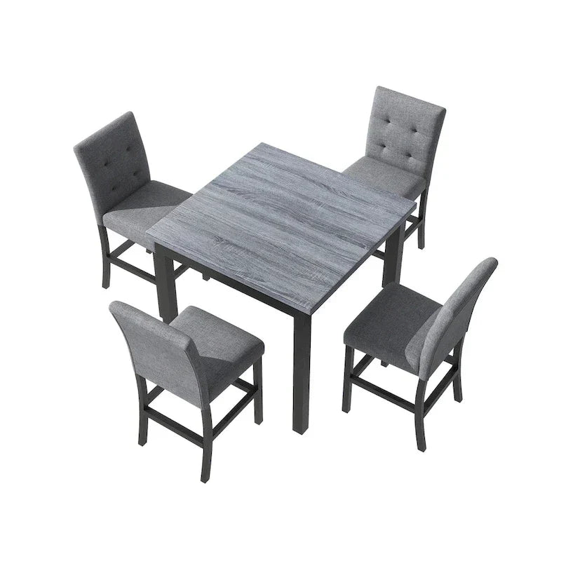 5 Piece Counter Height Wood Dining Set With Rectangle Table And 4 Upholstered High-Back Chairs - 35.4x35.4x36in