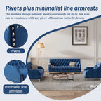 78 inch Dutch Plush Upholstered Chesterfield Sofa With Metal Legs, Button Tufted Back, Blue