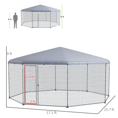 PawHut Metal Chicken Coop Run With Waterproof Anti-UV Cover, 17 ft x 15.7 ft x 9 ft