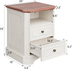 24in White Nightstands With Charging Station, 2 Drawers And Open Shelf - Set Of 2