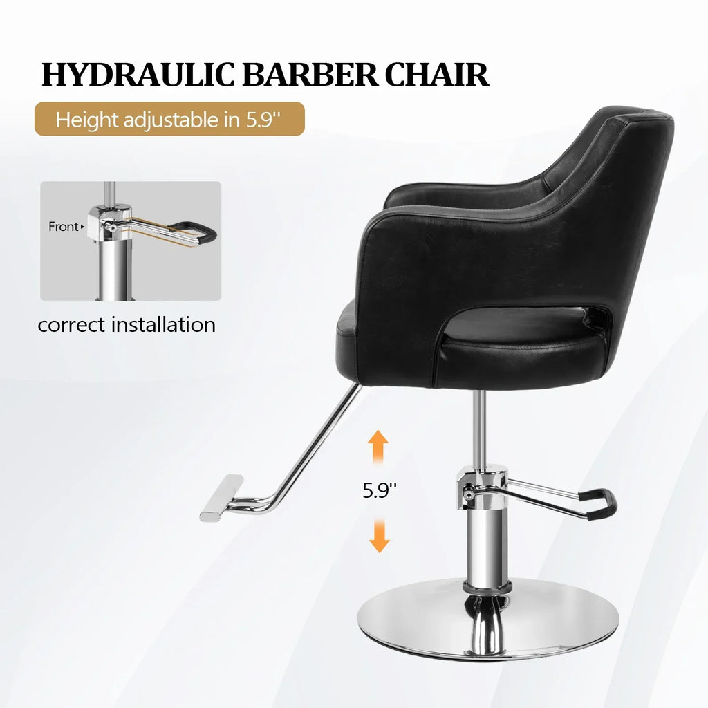 OmySalon Barber Styling Chair With Hydraulic Pump, 360 Swivel And Footrest - Black