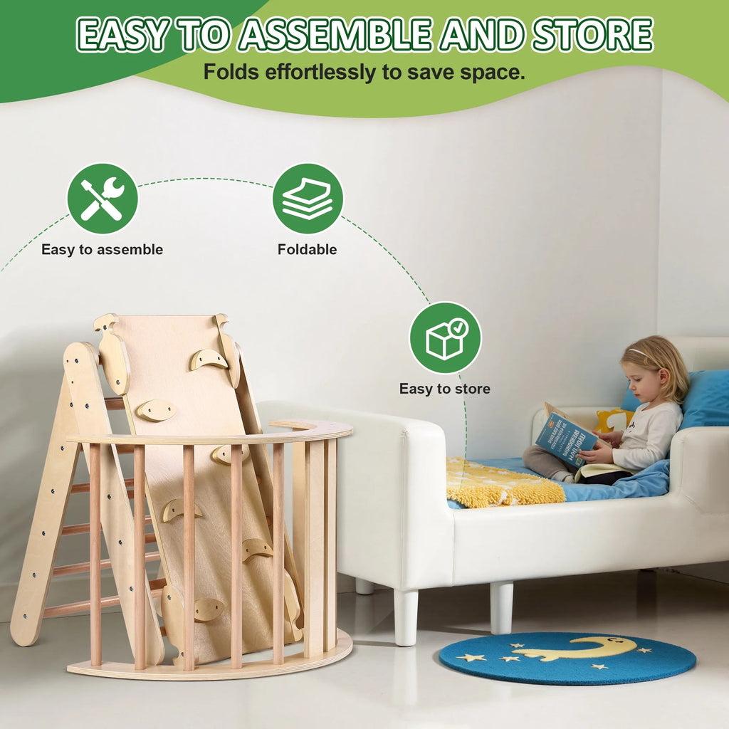 Lookfly 8-in-1 Foldable Pikler Triangle Climbing Set With Ramp - Natural-Color Or Multicolor