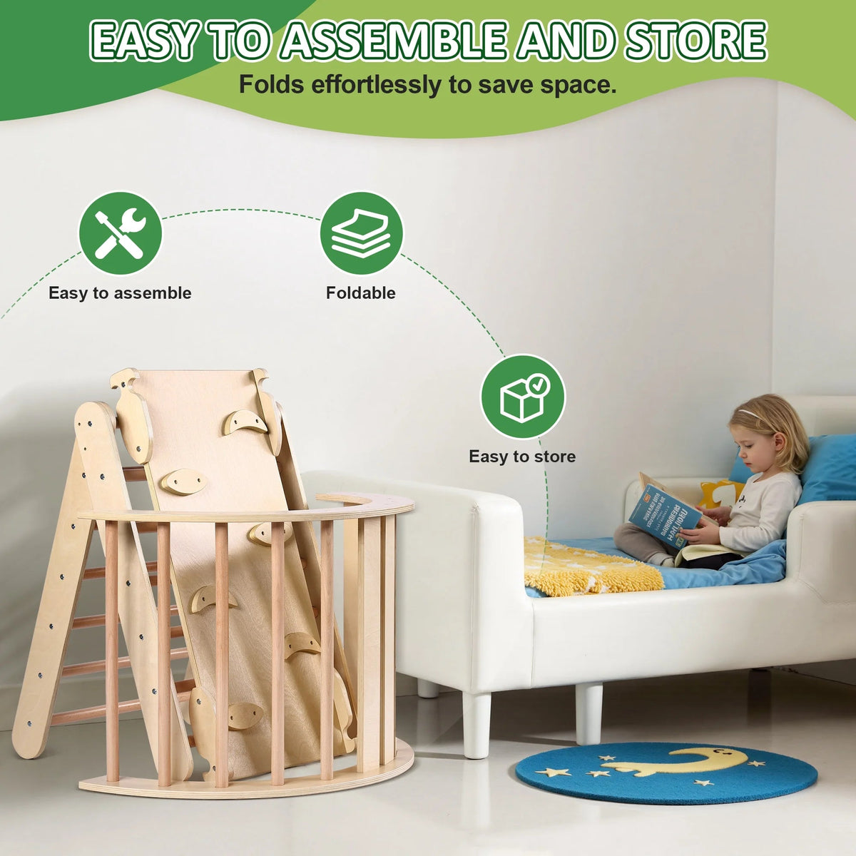 Lookfly 8-in-1 Foldable Pikler Triangle Climbing Set With Ramp - Natural-Color Or Multicolor