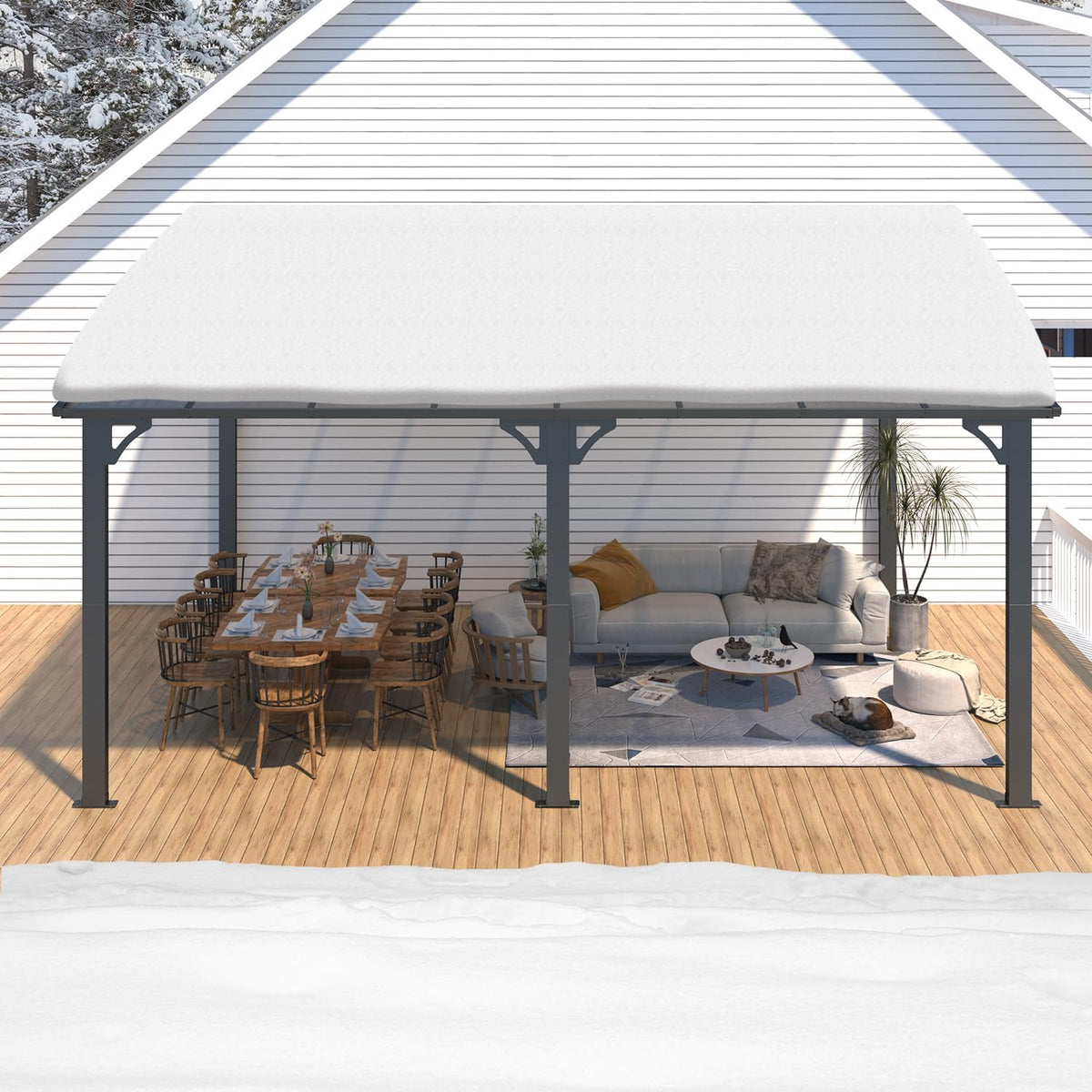 AECOJOY 16 ft x 12 ft Wall-Mounted Hard Top Pergola