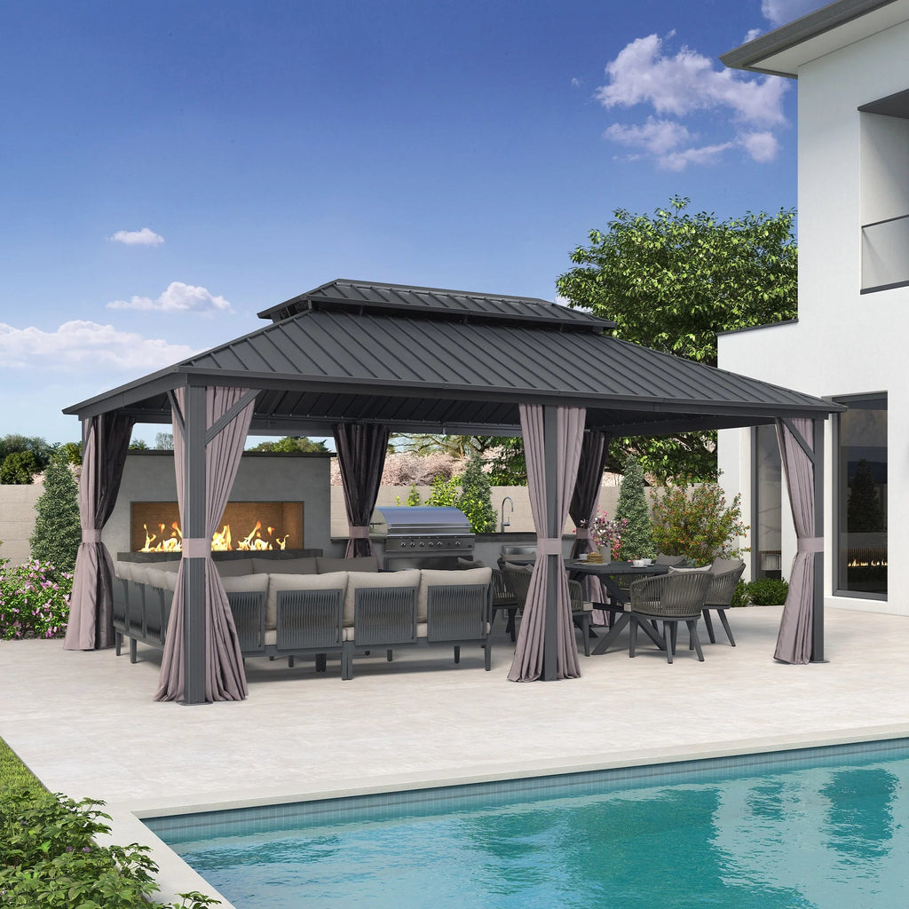 PURPLE LEAF Outdoor Hardtop Gazebo, 8' X 8', Galvanized Steel Double Roof, Aluminum Frame, Grey