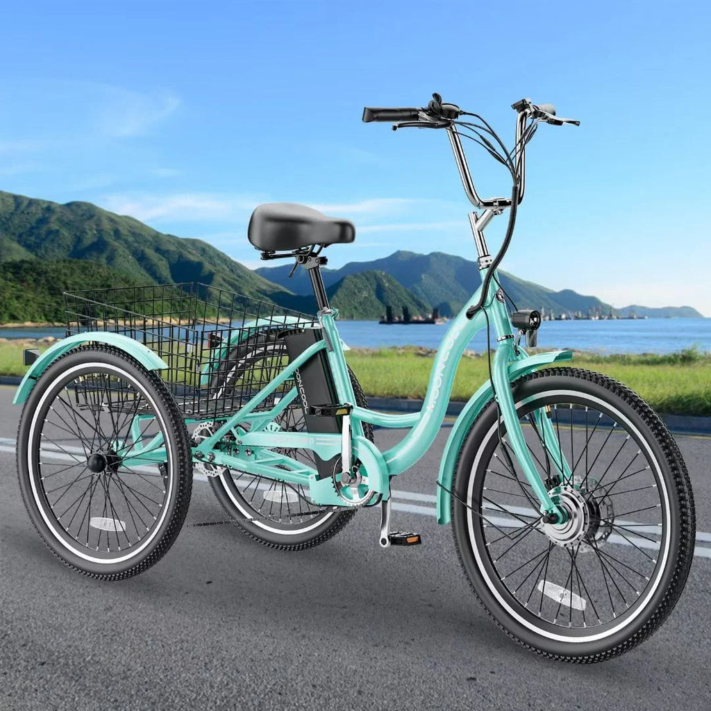 Docred 24in Electric Tricycle, 7 Speed 3 Wheel E-Bike With Large Basket, 350W 36V 10.4Ah - 15.5 MPH