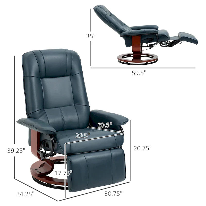 HomCom Faux Leather Manual Swivel Recliner Chair With Extendable Footrest