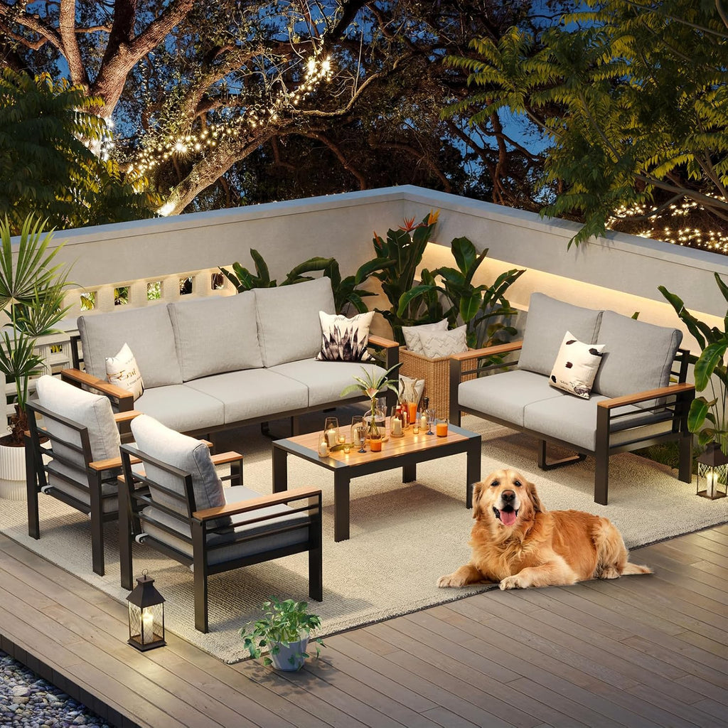 Aoxun Aluminum 7-Seat Patio Sectional With 5 in Cushions, Coffee Table And Waterproof Cover