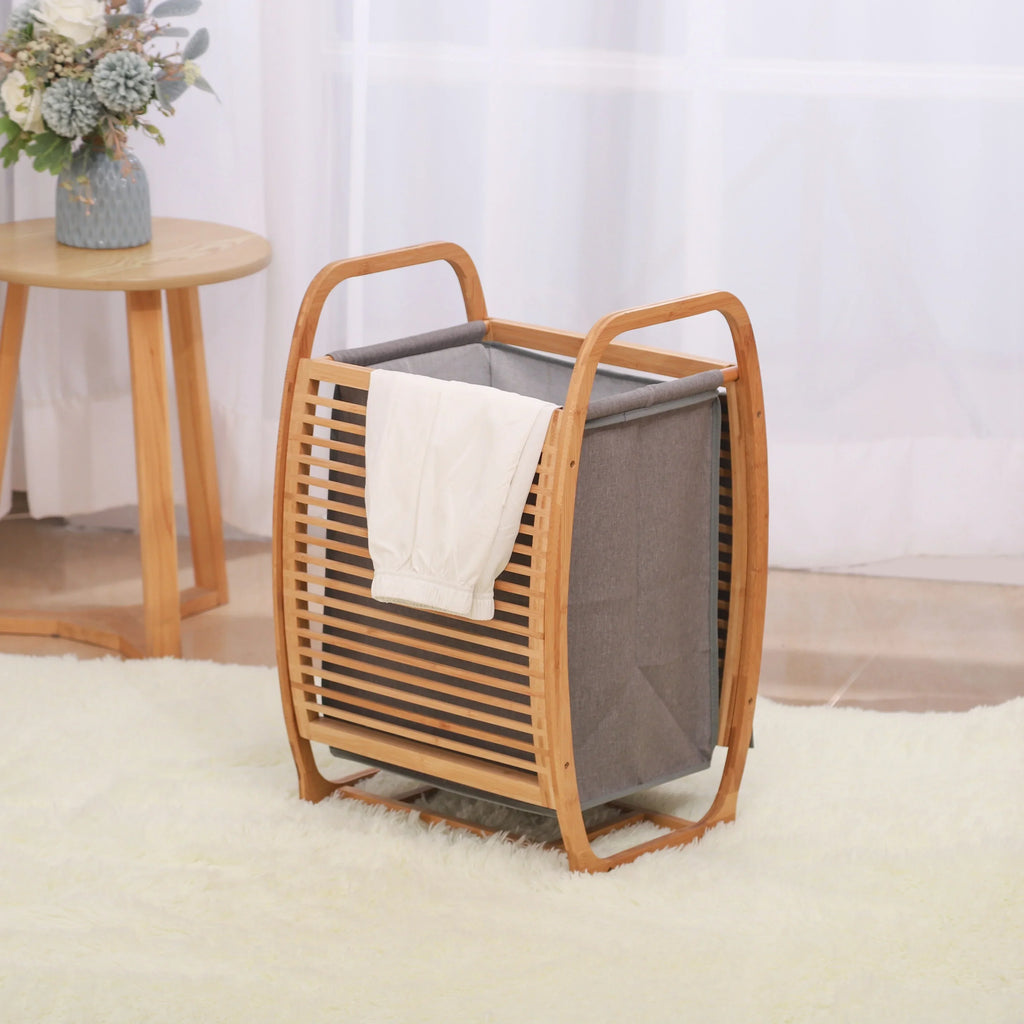 Proman Products Cambridge Bamboo Laundry Hamper With Lid And Handles, Natural, 16 W x 14 D x 24 H