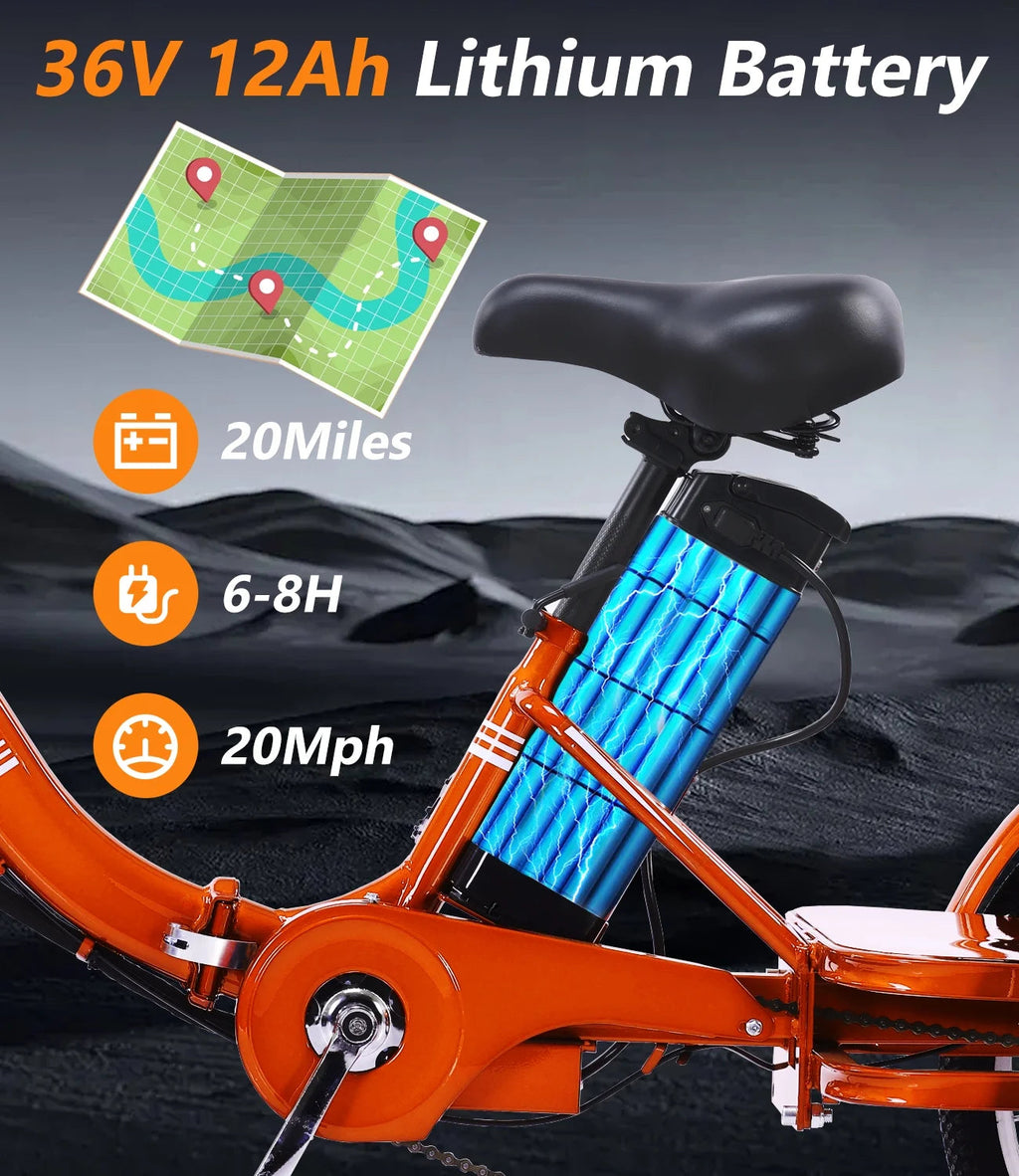 NOMIGO Folding Electric Tricycle for Adults, 3 Wheel, 350W, 48V13AH Lithium Battery, Orange