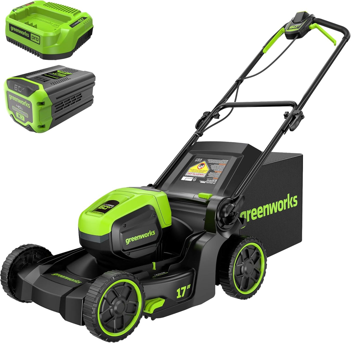 Greenworks Cordless Push Lawn Mower 60V 17in 4.0Ah Battery 3A Charger - 60v-17-push-4-0ah
