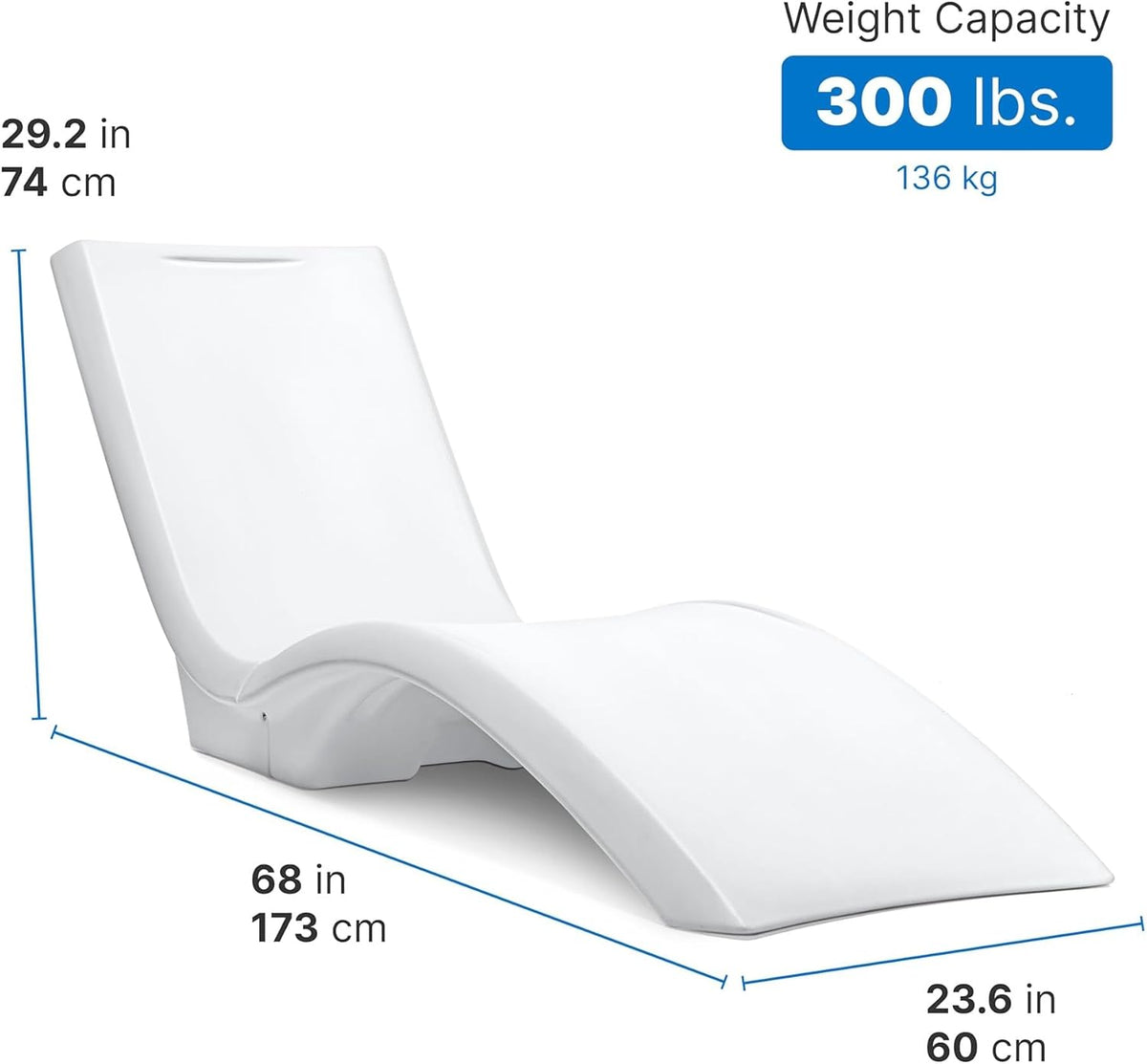 Step2 Vero Pool Lounger for Up to 12-Inch-Deep Sun Shelves, White, 29.25 x 23.5 x 68.25 in