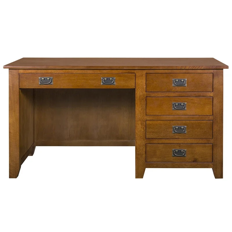 Mission Quarter Sawn Oak 5-Drawer Library Desk - Michael's Cherry