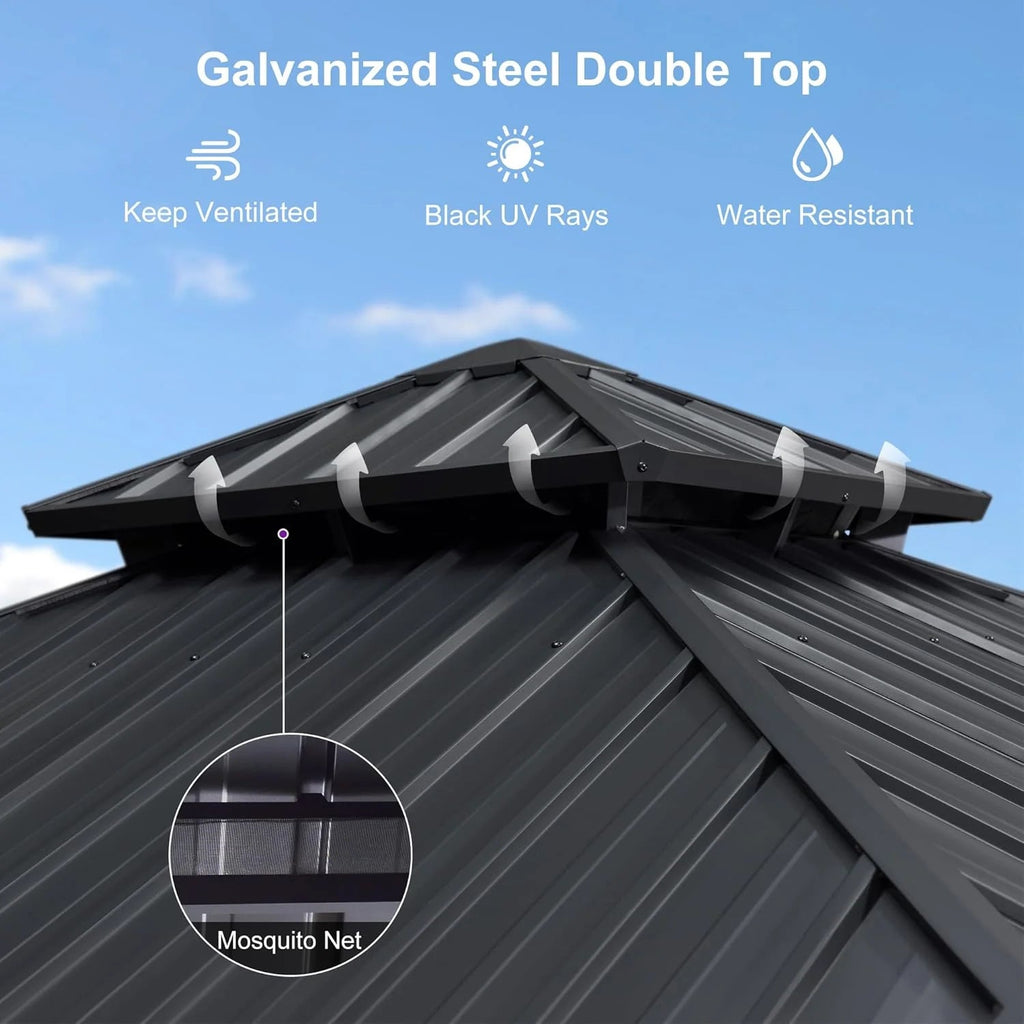 PURPLE LEAF Outdoor Hardtop Gazebo, 8' X 8', Galvanized Steel Double Roof, Aluminum Frame, Grey