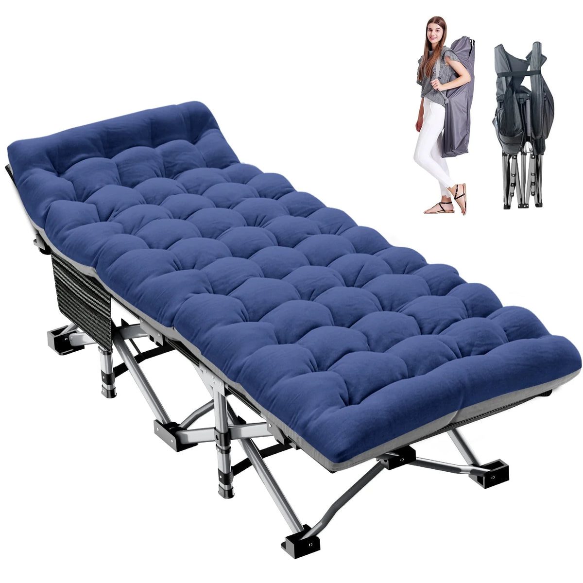 Slsy Folding Camping Cot 2 Pack, 75 x 28 x 14 in, 3.3 Inch 2-Sided Mattress - Carry Bag
