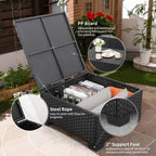 Rattaner 3-Piece Patio Furniture Set With Ottoman And Outdoor Storage Table - Black Wicker, Grey Cushions