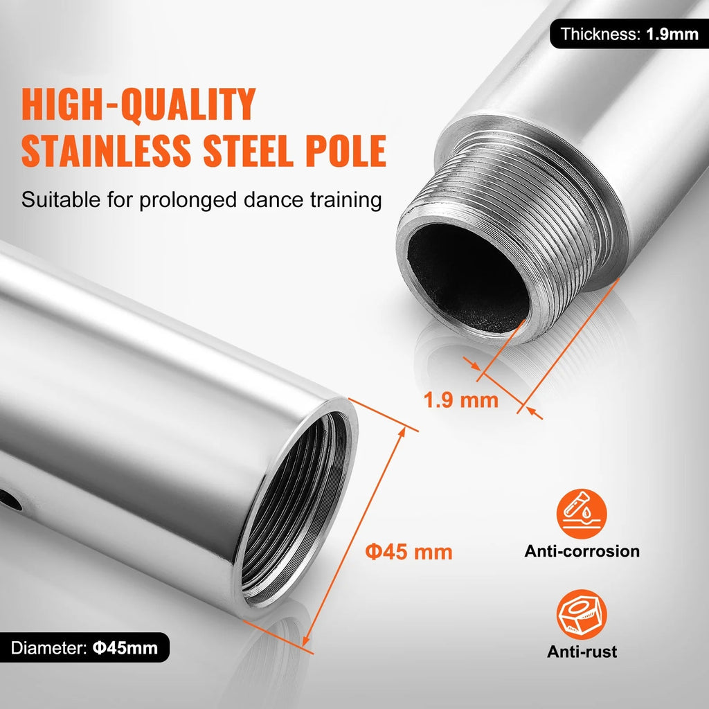 KFFKFF Dance Pole Set, 45mm Stainless Steel, Silver - HM-590S